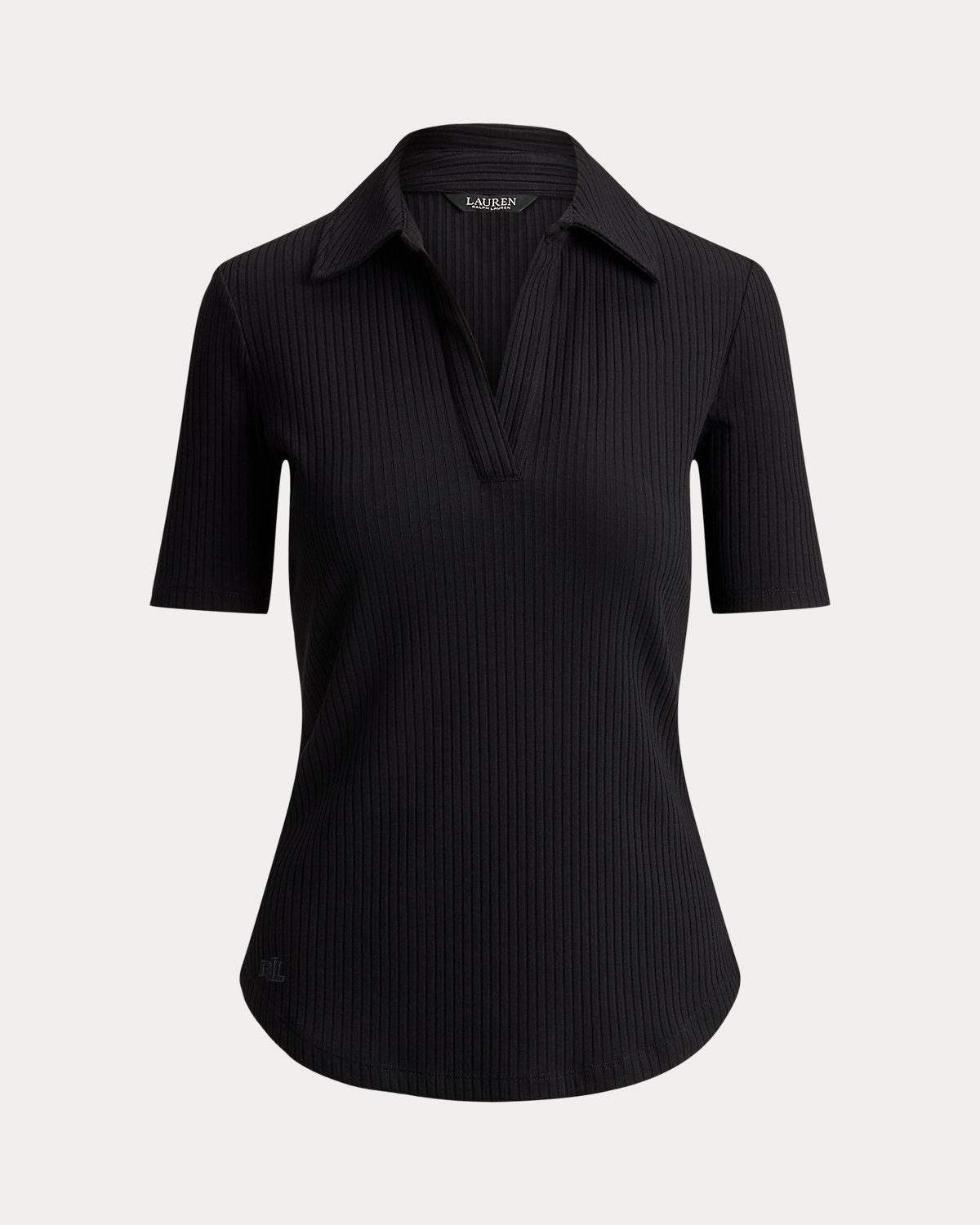 Rib-Knit Elbow-Sleeve Polo Tee