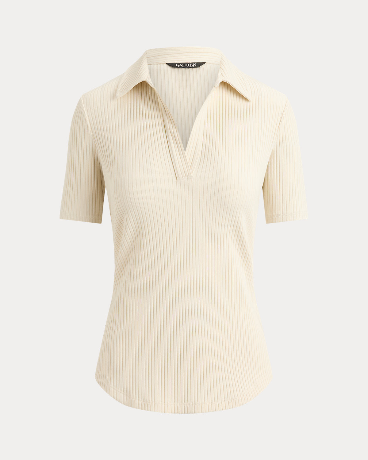 Rib-Knit Elbow-Sleeve Polo Tee