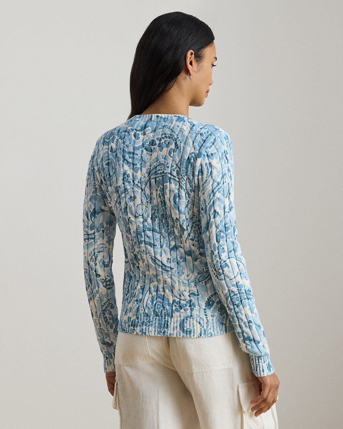 Paisley Cable-Knit Cotton Sweater