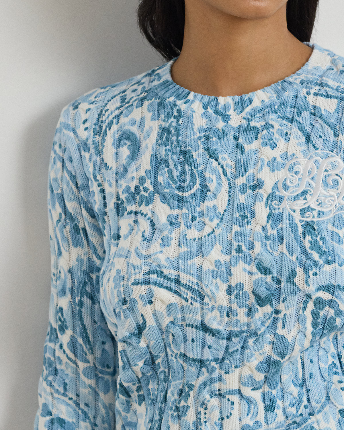 Paisley Cable-Knit Cotton Sweater