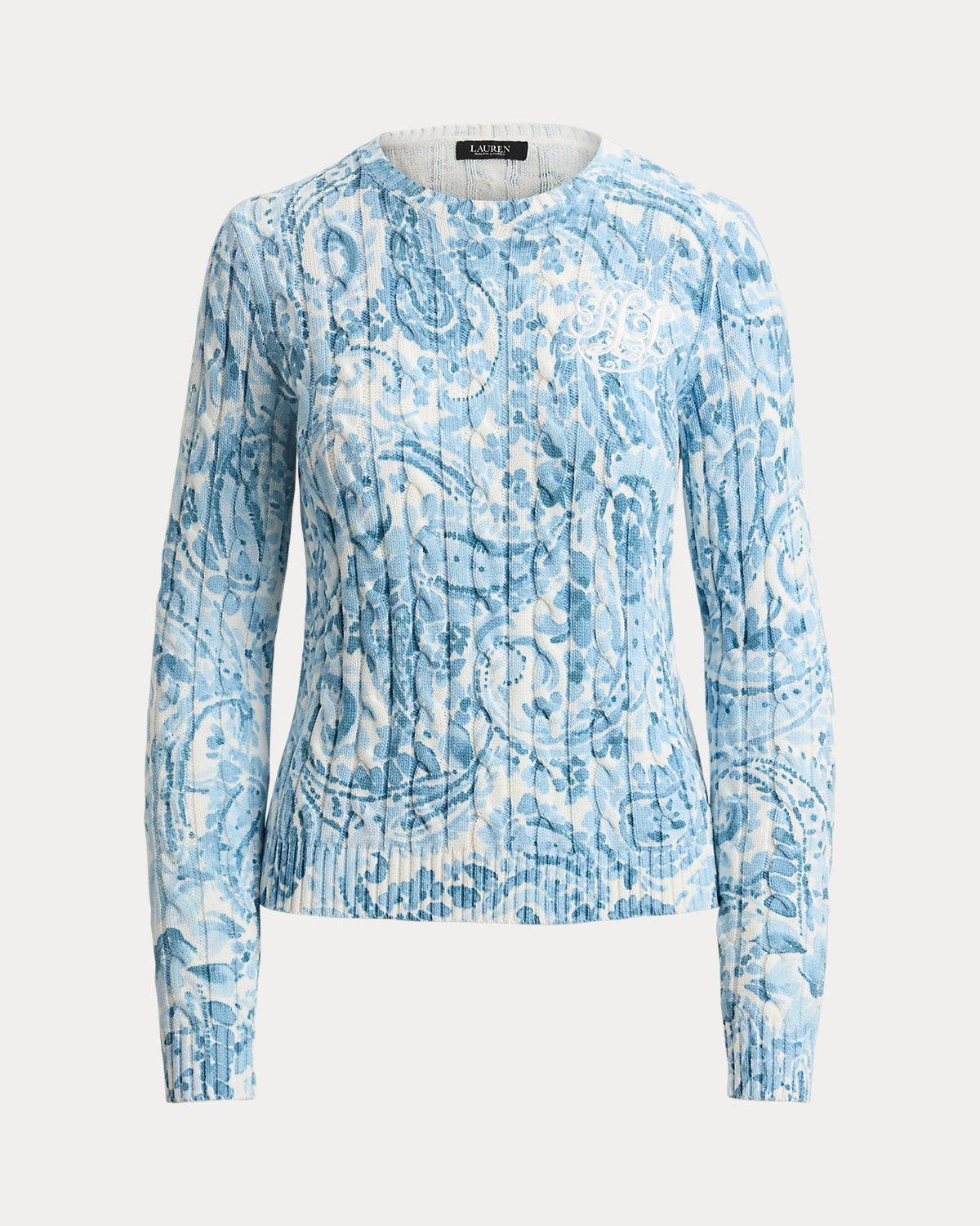 Paisley Cable-Knit Cotton Sweater