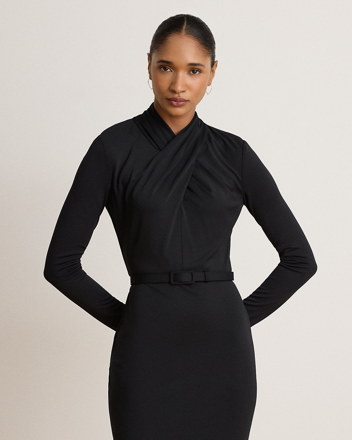 Belted Mockneck Jersey Dress
