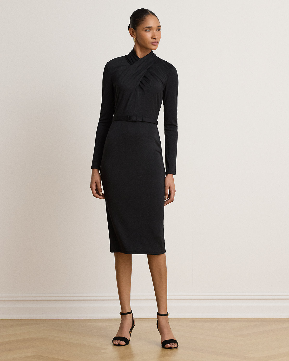 Belted Mockneck Jersey Dress