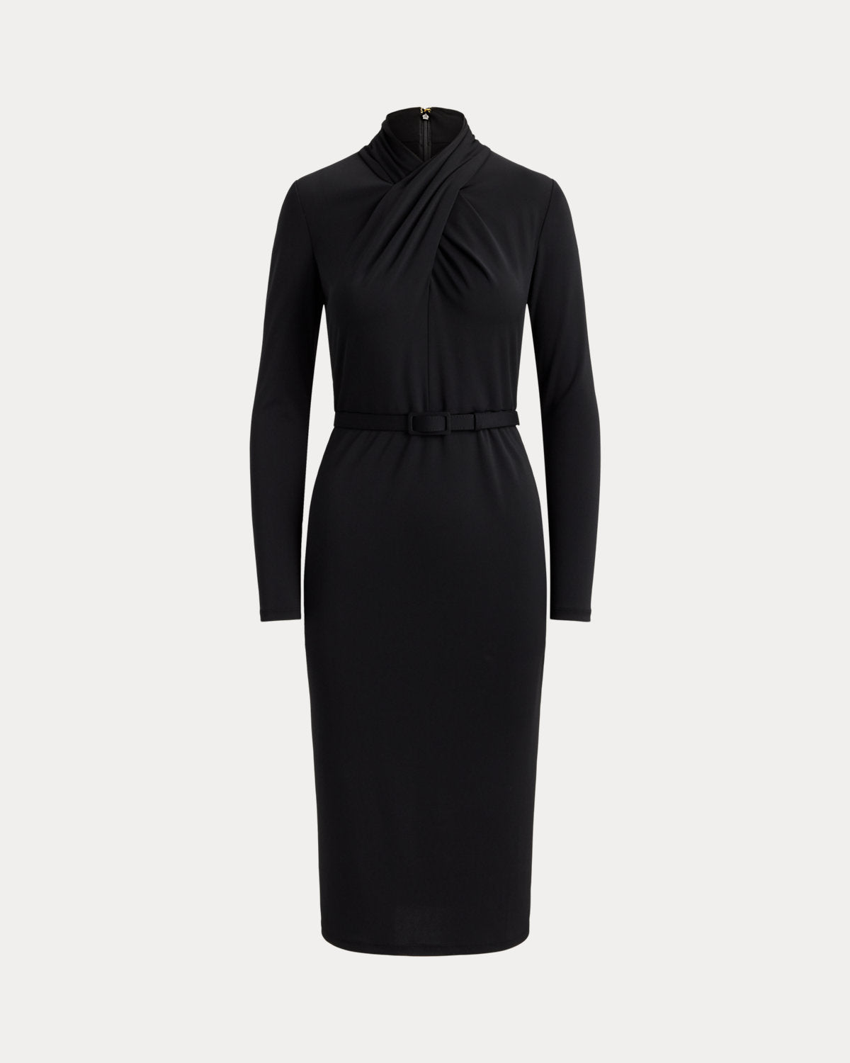 Belted Mockneck Jersey Dress