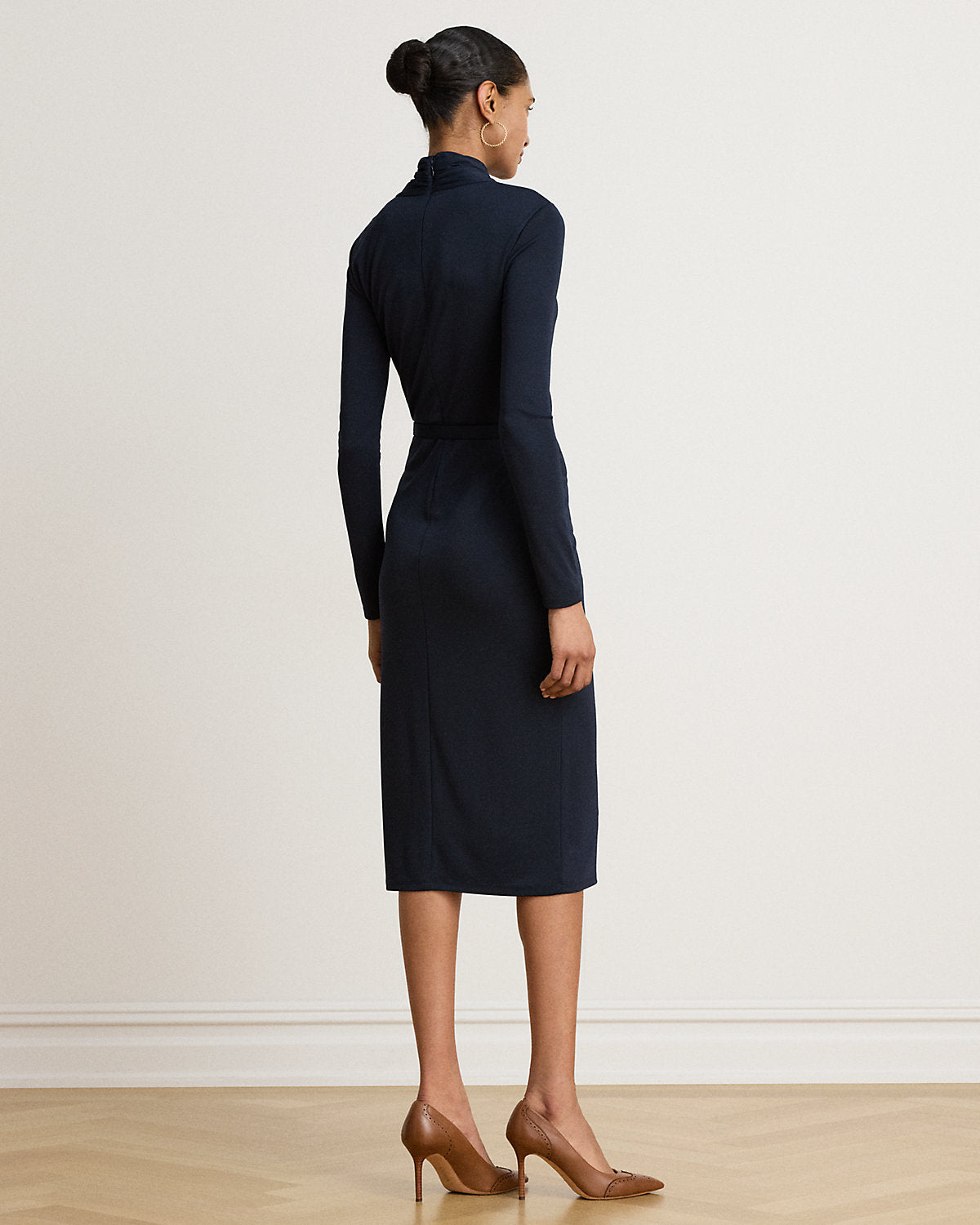Belted Mockneck Jersey Dress