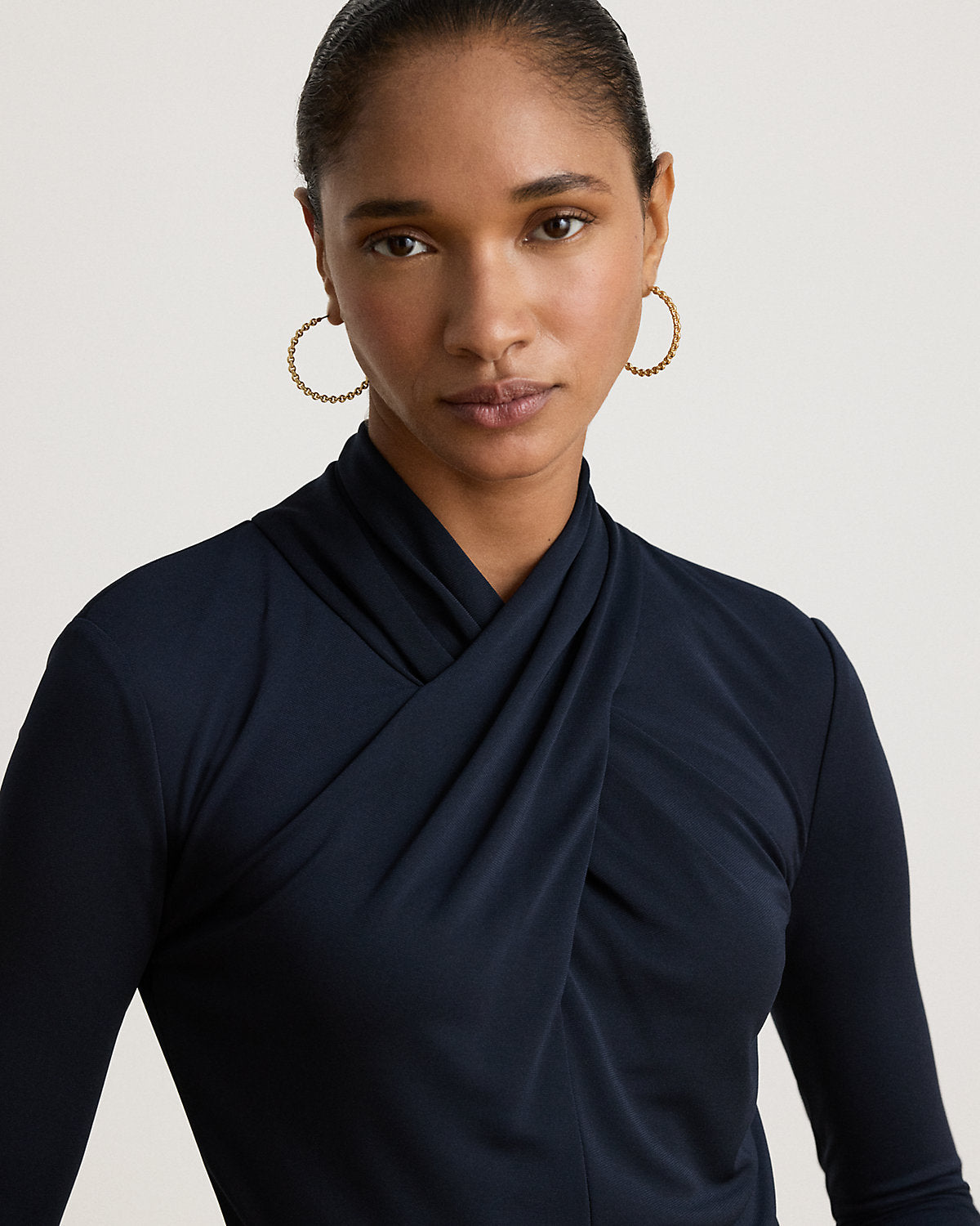 Belted Mockneck Jersey Dress
