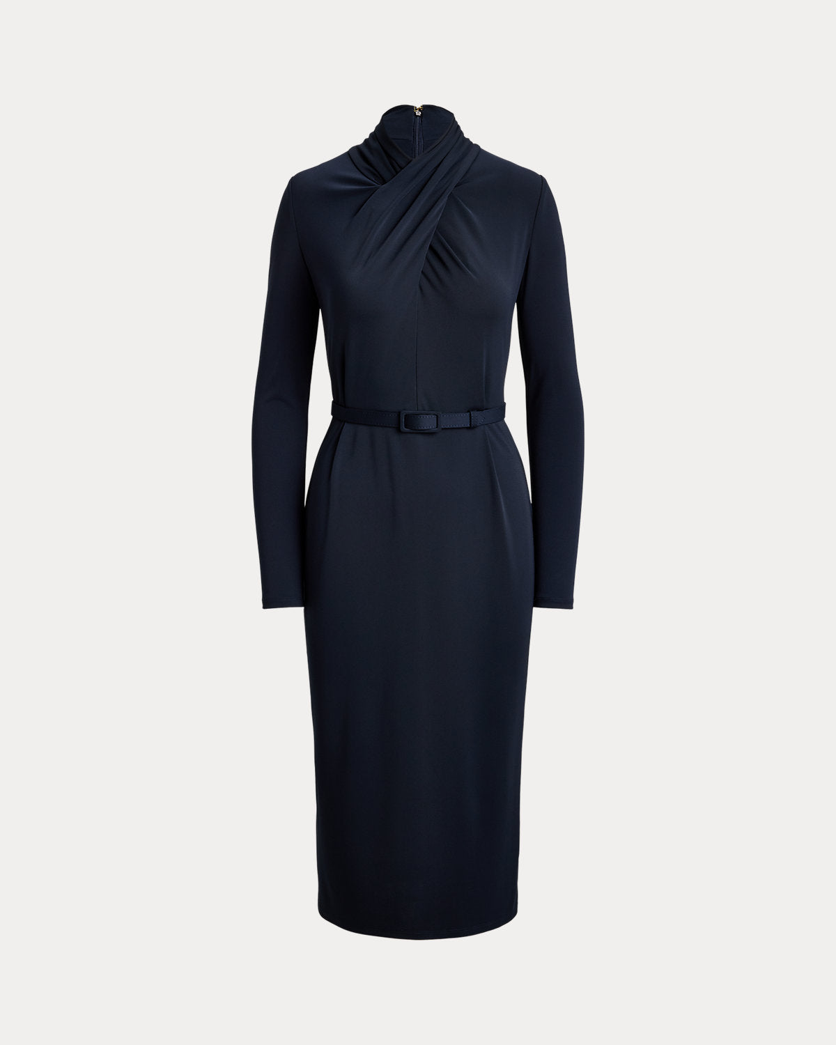 Belted Mockneck Jersey Dress