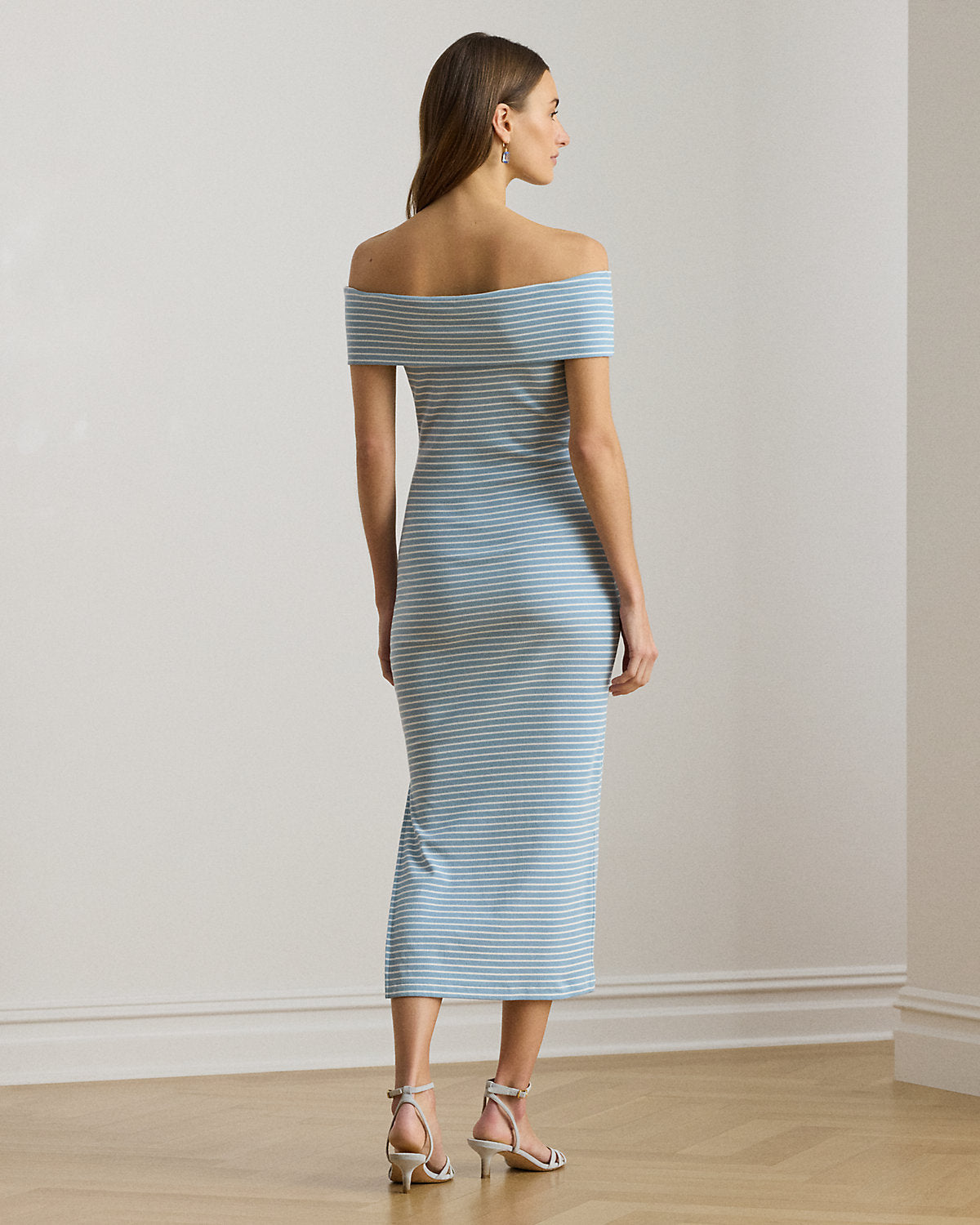 Striped Off-the-Shoulder Midi Dress