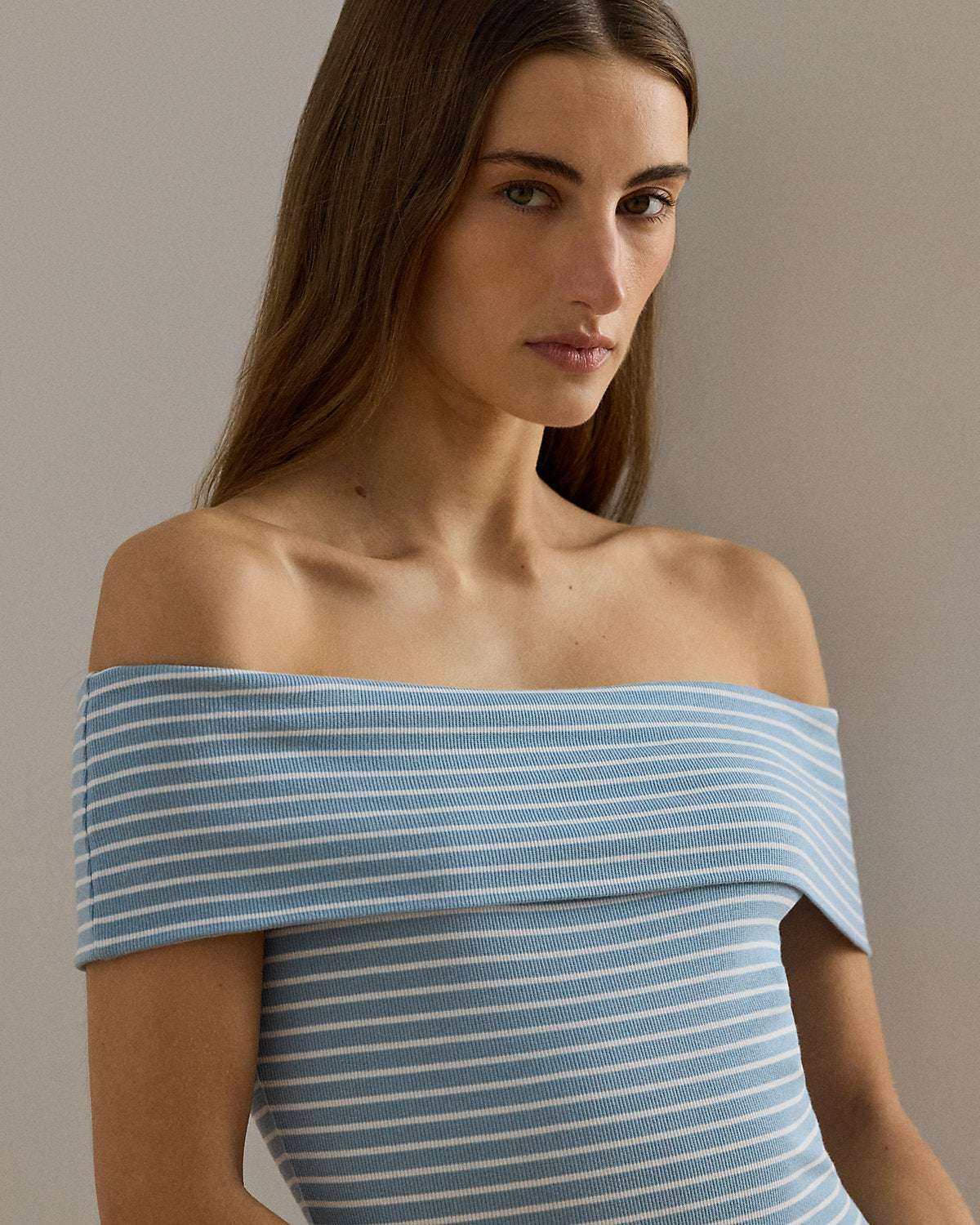 Striped Off-the-Shoulder Midi Dress