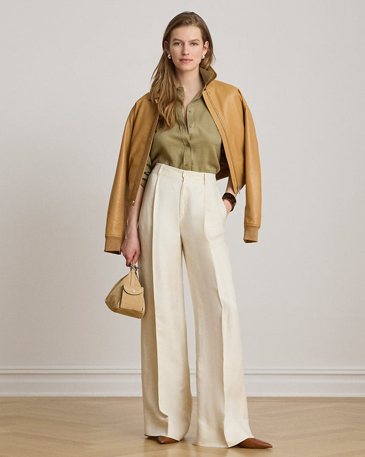 Linen-Blend Twill Wide-Leg Pant