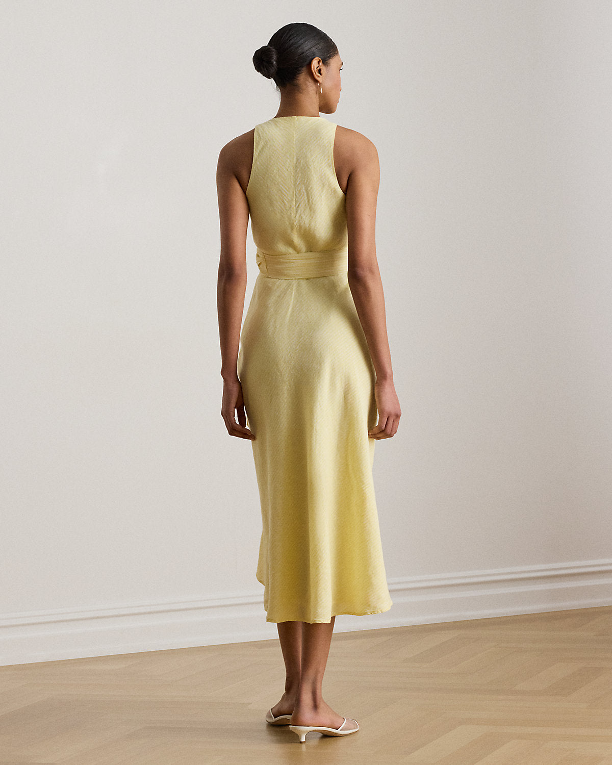 Striped Tie-Front Linen Midi Dress