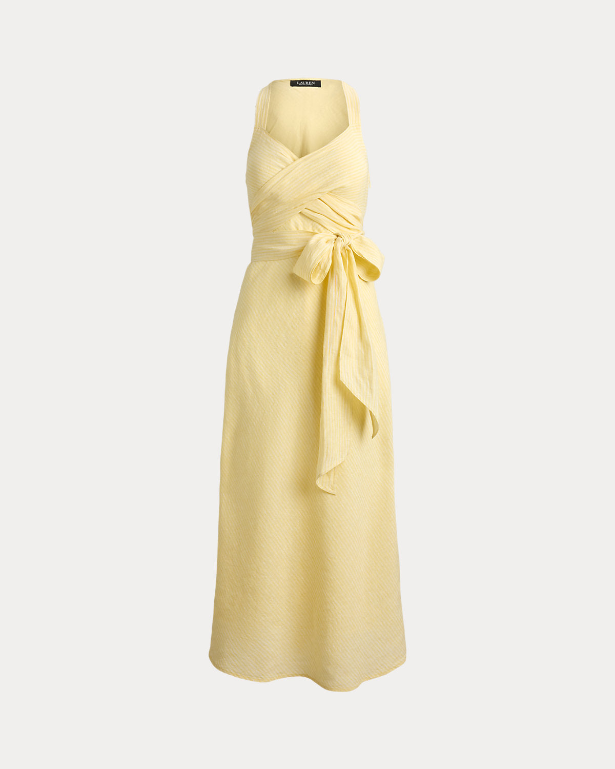 Striped Tie-Front Linen Midi Dress