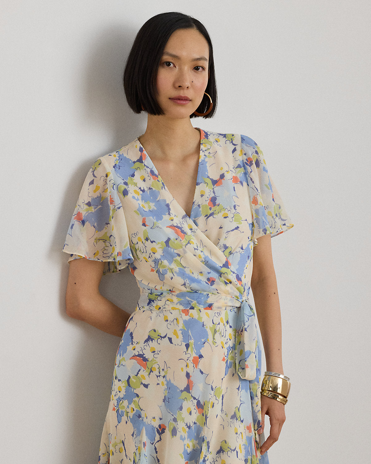 Floral Crinkle Georgette Surplice Dress