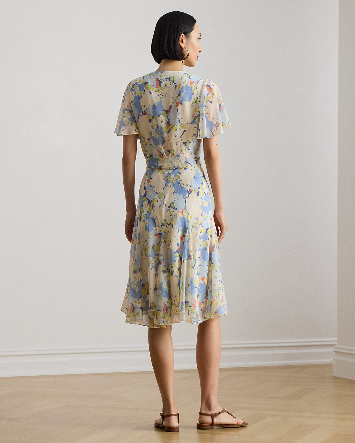 Floral Crinkle Georgette Surplice Dress