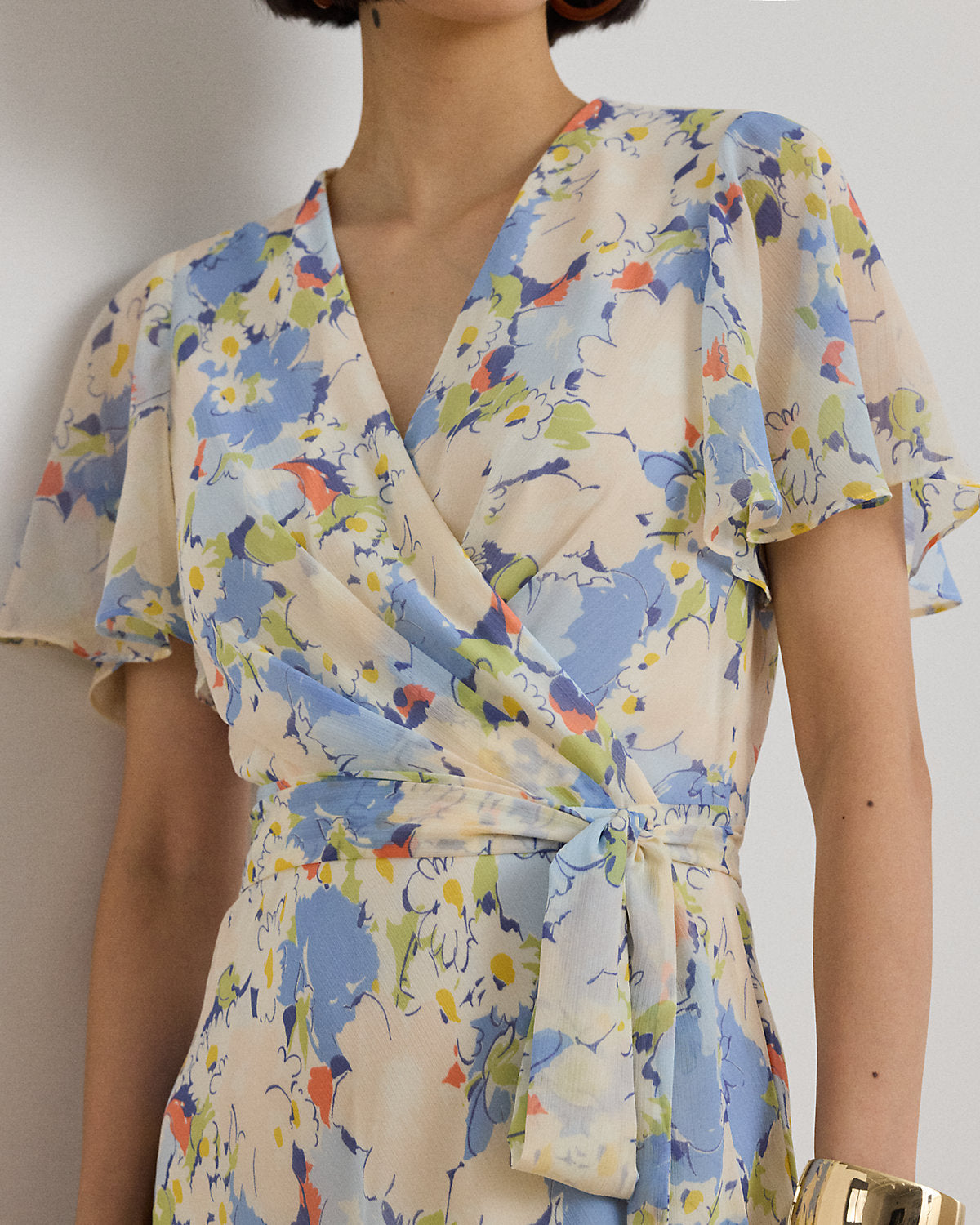 Floral Crinkle Georgette Surplice Dress