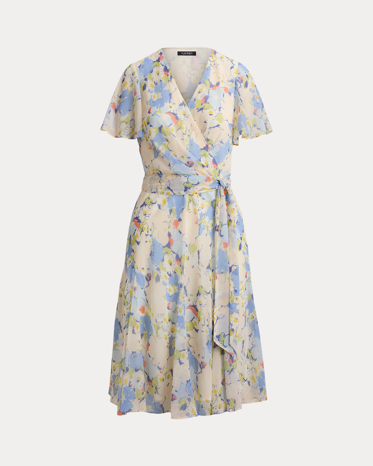 Floral Crinkle Georgette Surplice Dress