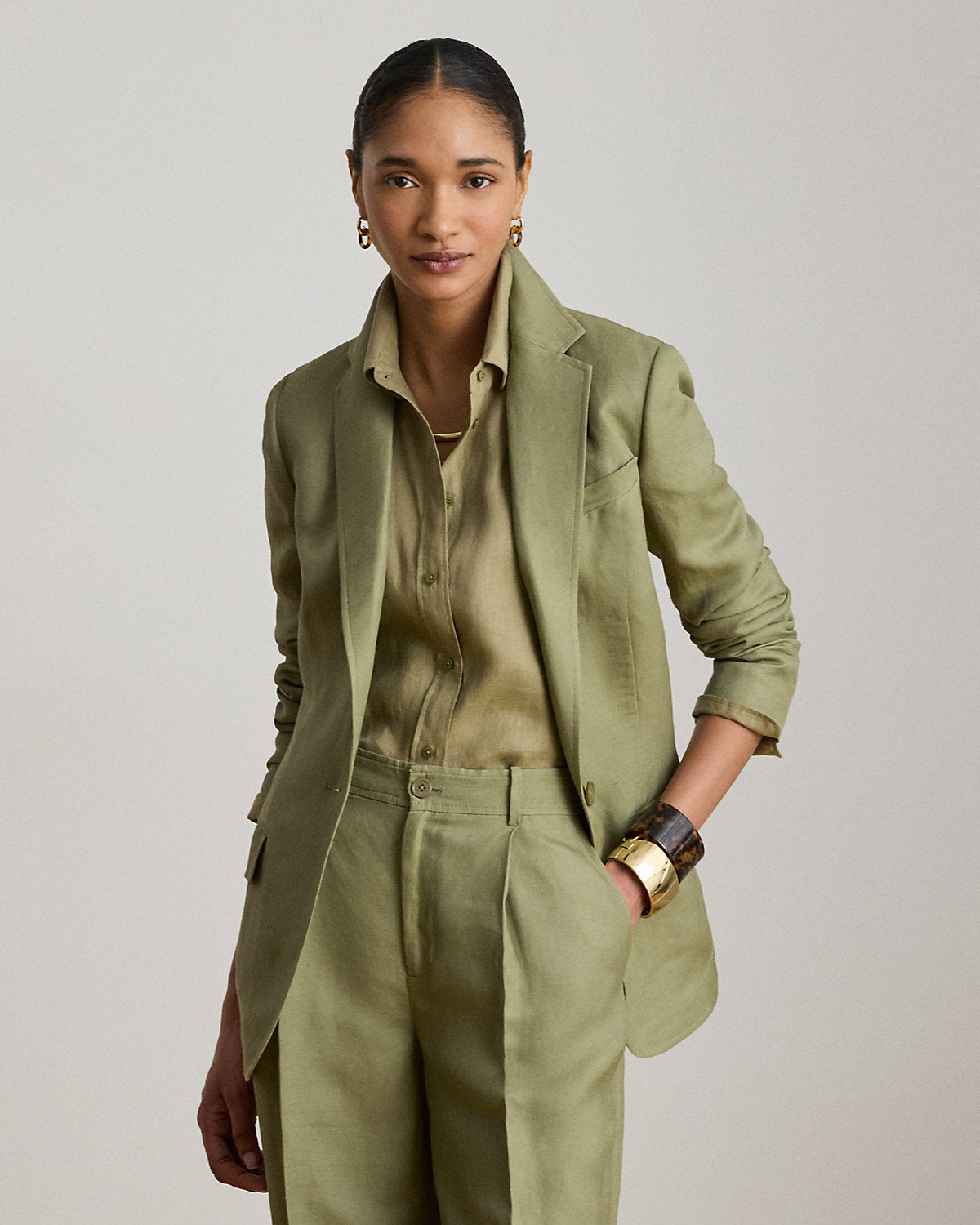 Linen-Blend Twill Blazer