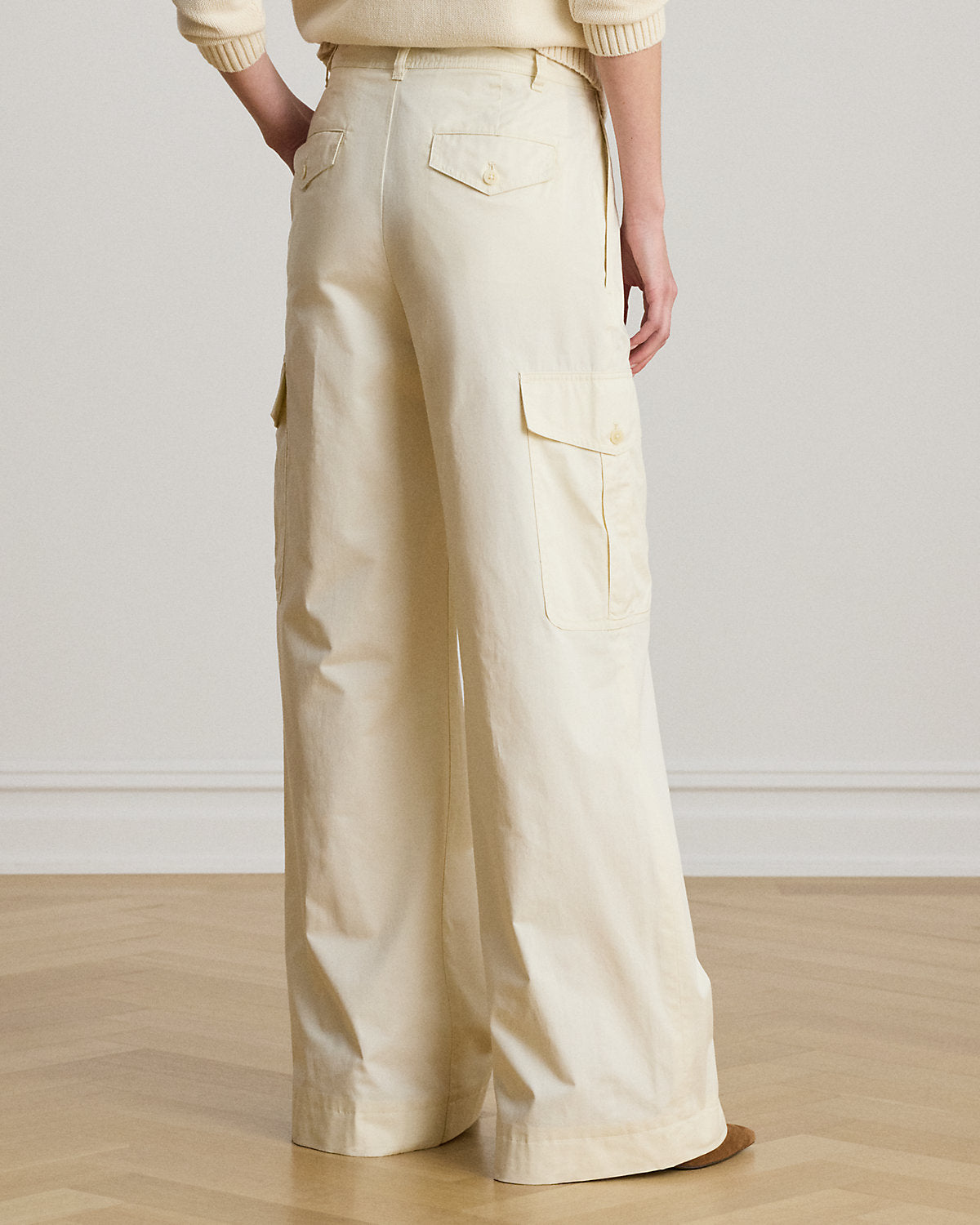 Pleated Cotton Twill Wide-Leg Cargo Pant