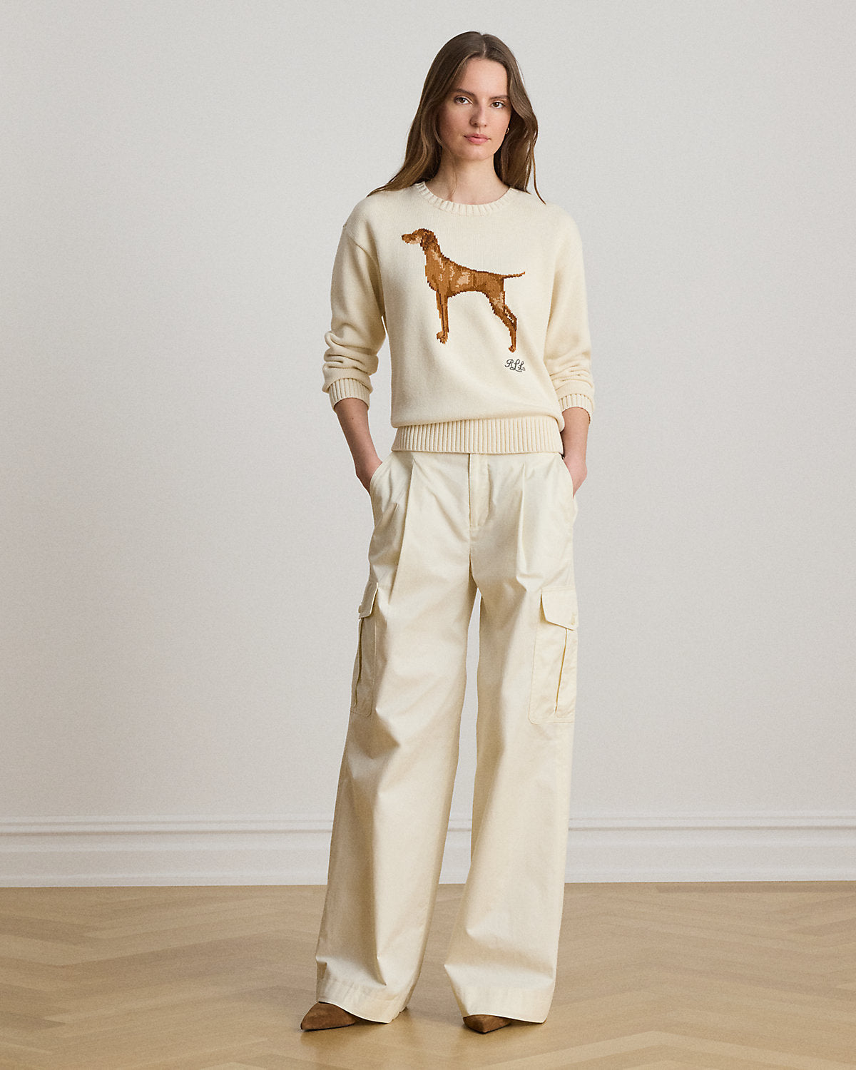 Pleated Cotton Twill Wide-Leg Cargo Pant