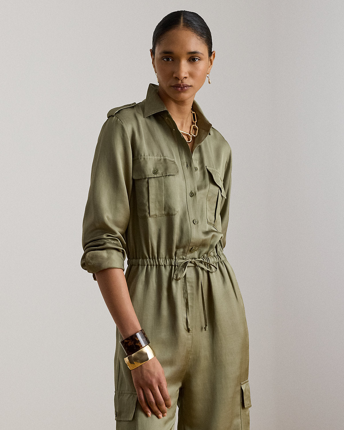 Shantung Cargo Jumpsuit