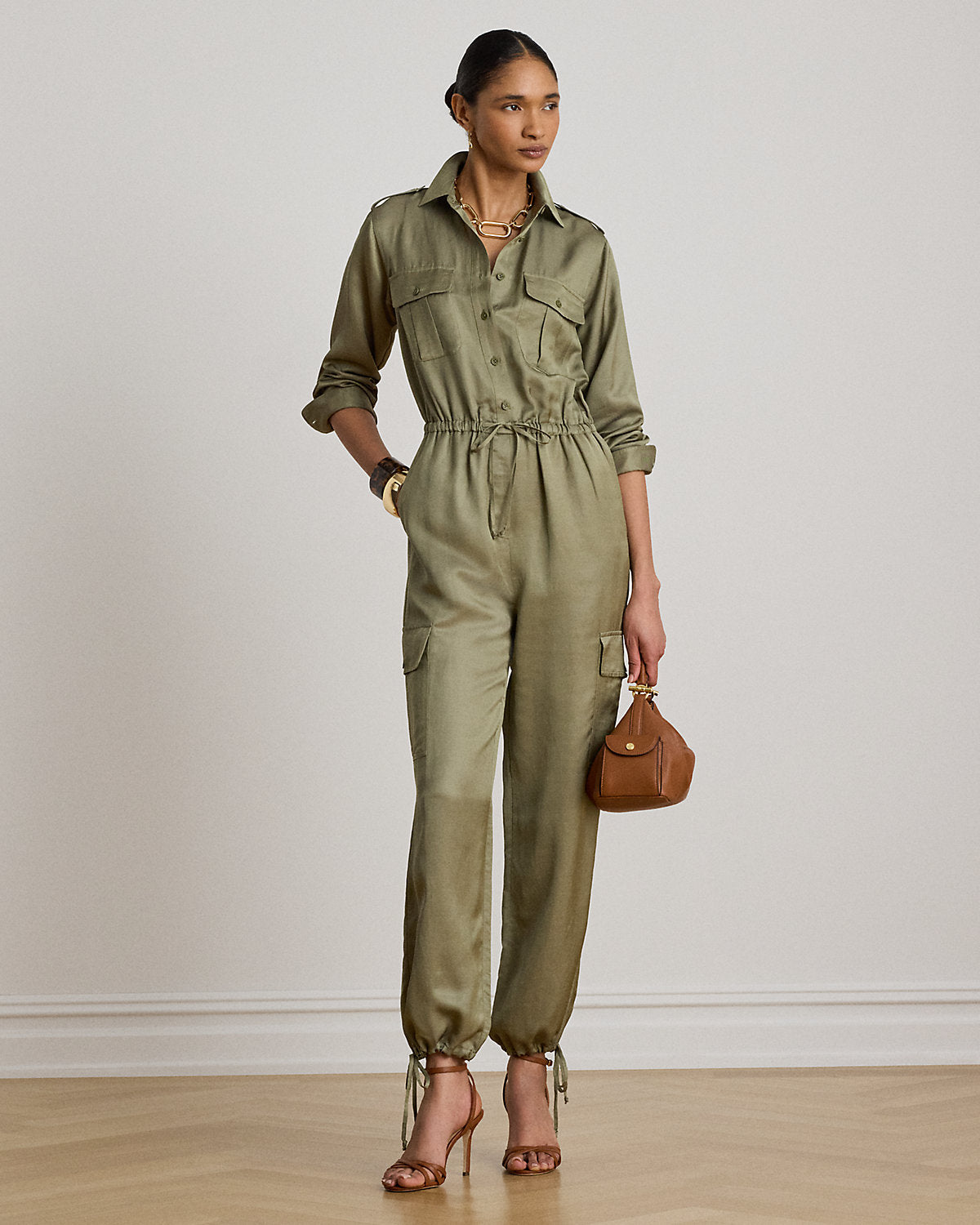 Shantung Cargo Jumpsuit
