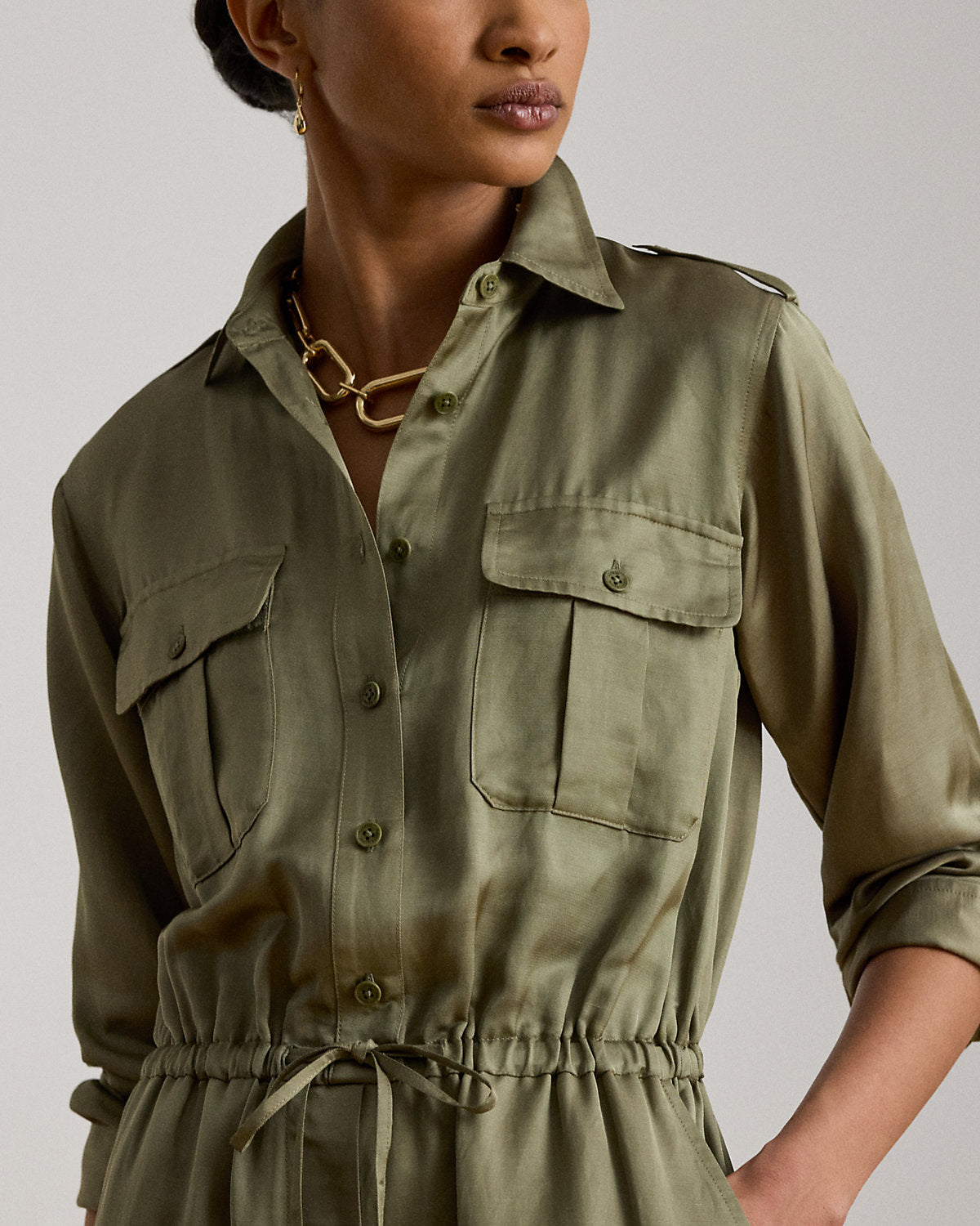 Shantung Cargo Jumpsuit
