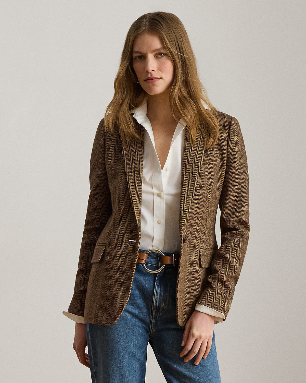 Cotton-Blend Herringbone Blazer