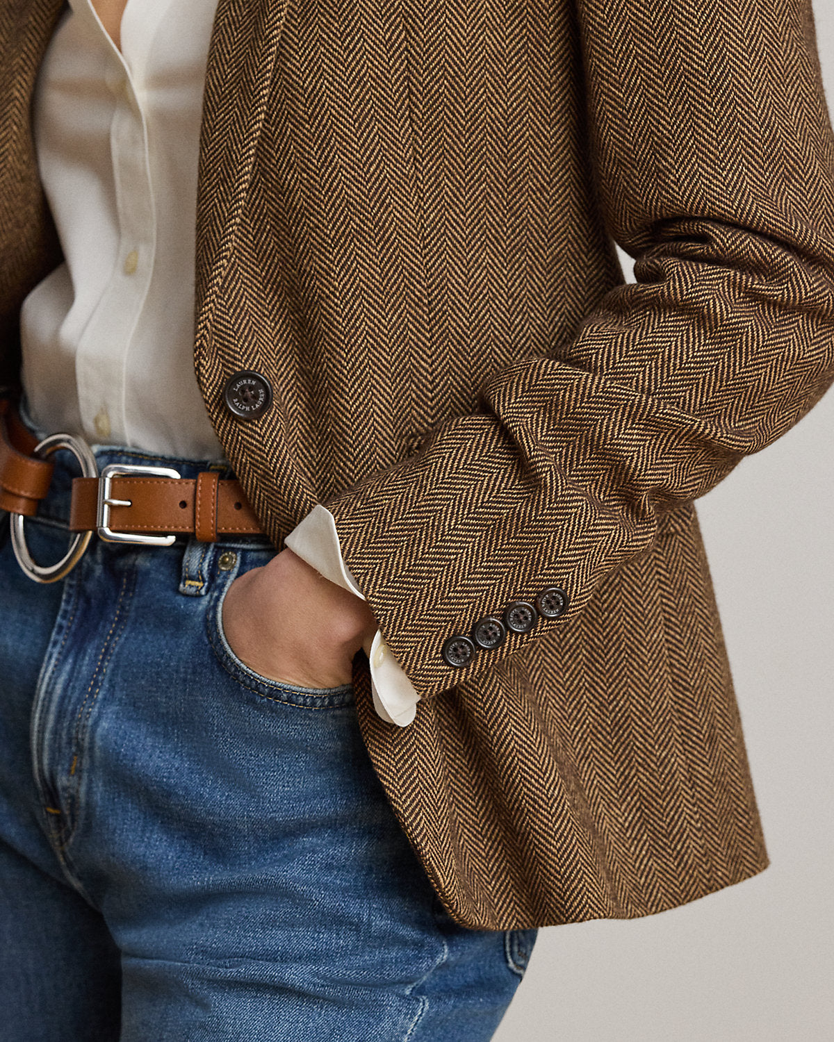 Cotton-Blend Herringbone Blazer