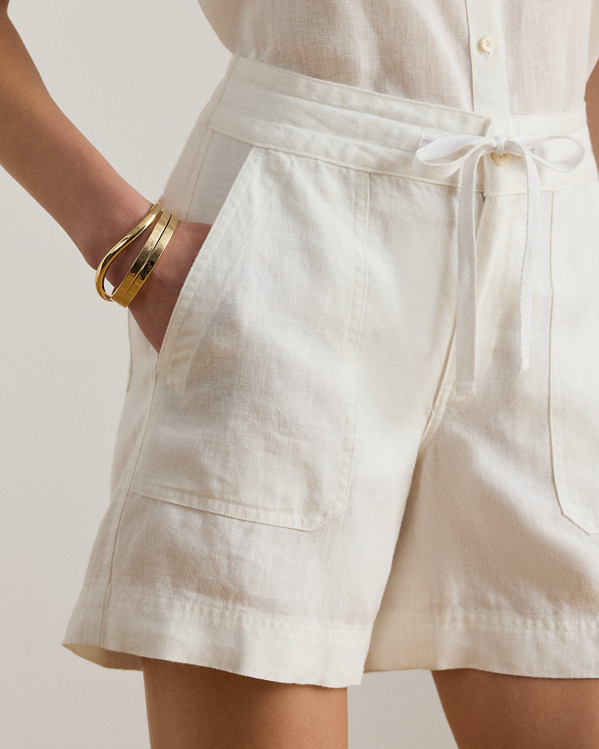 Linen Wide-Leg Drawcord Short
