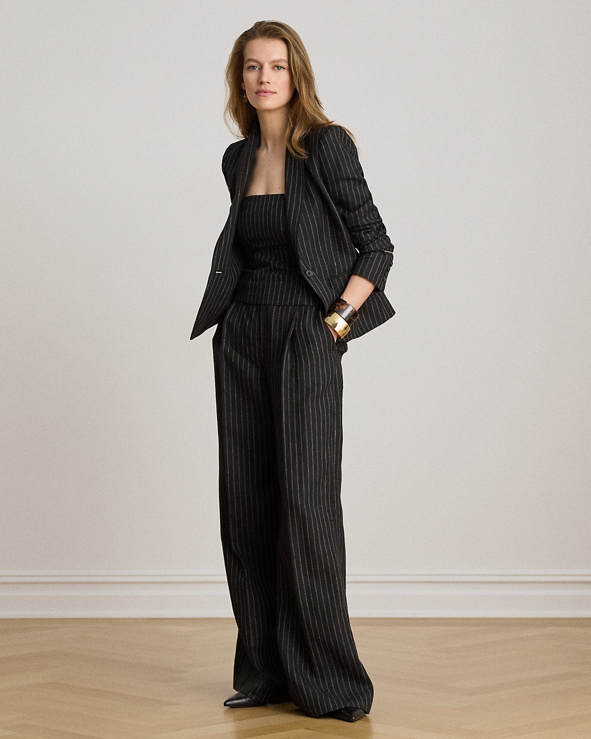 Chalk-Stripe Linen Canvas Bustier