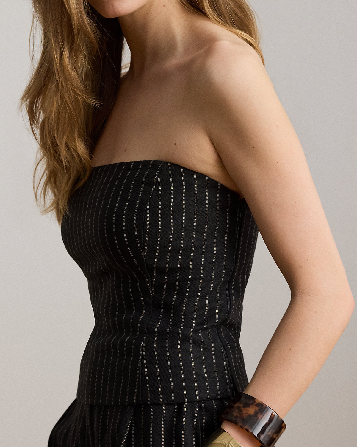 Chalk-Stripe Linen Canvas Bustier