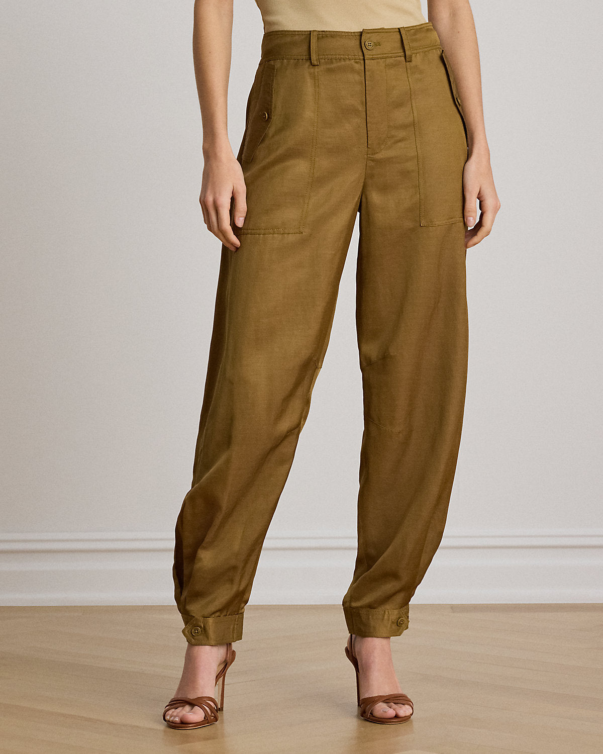Shantung Barrel Cargo Ankle Pant