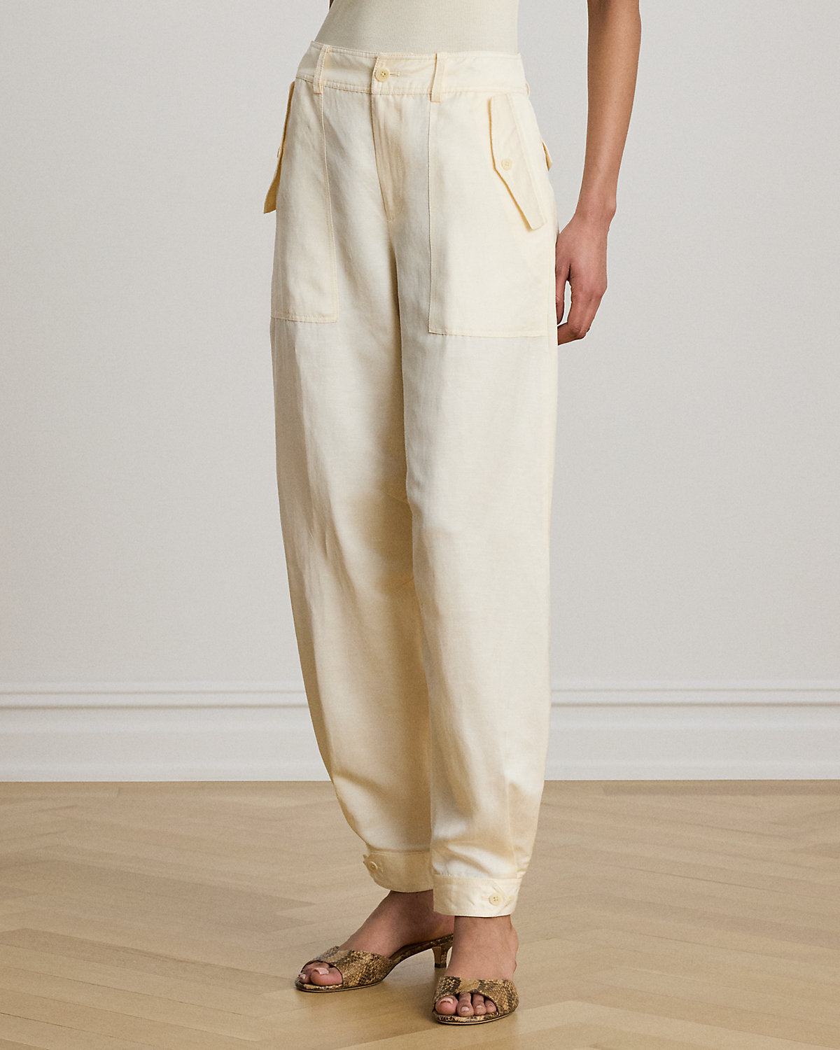 Shantung Barrel Cargo Ankle Pant