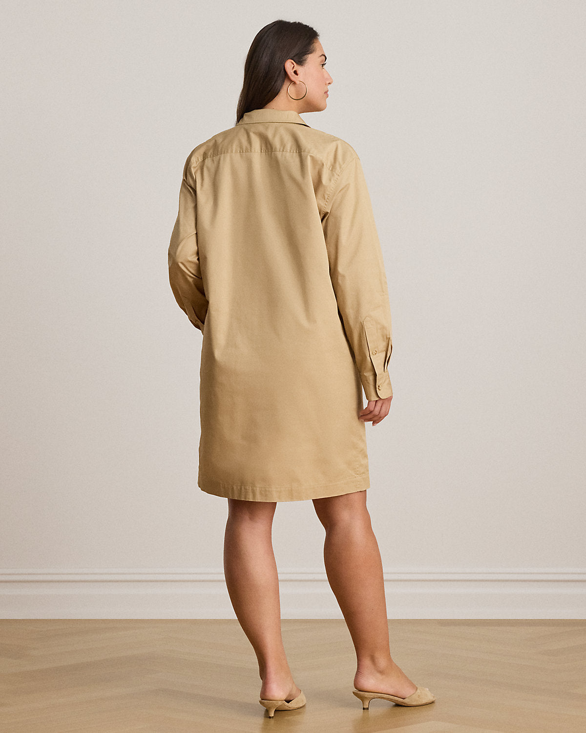 Lace-Up Cotton Twill Shirtdress