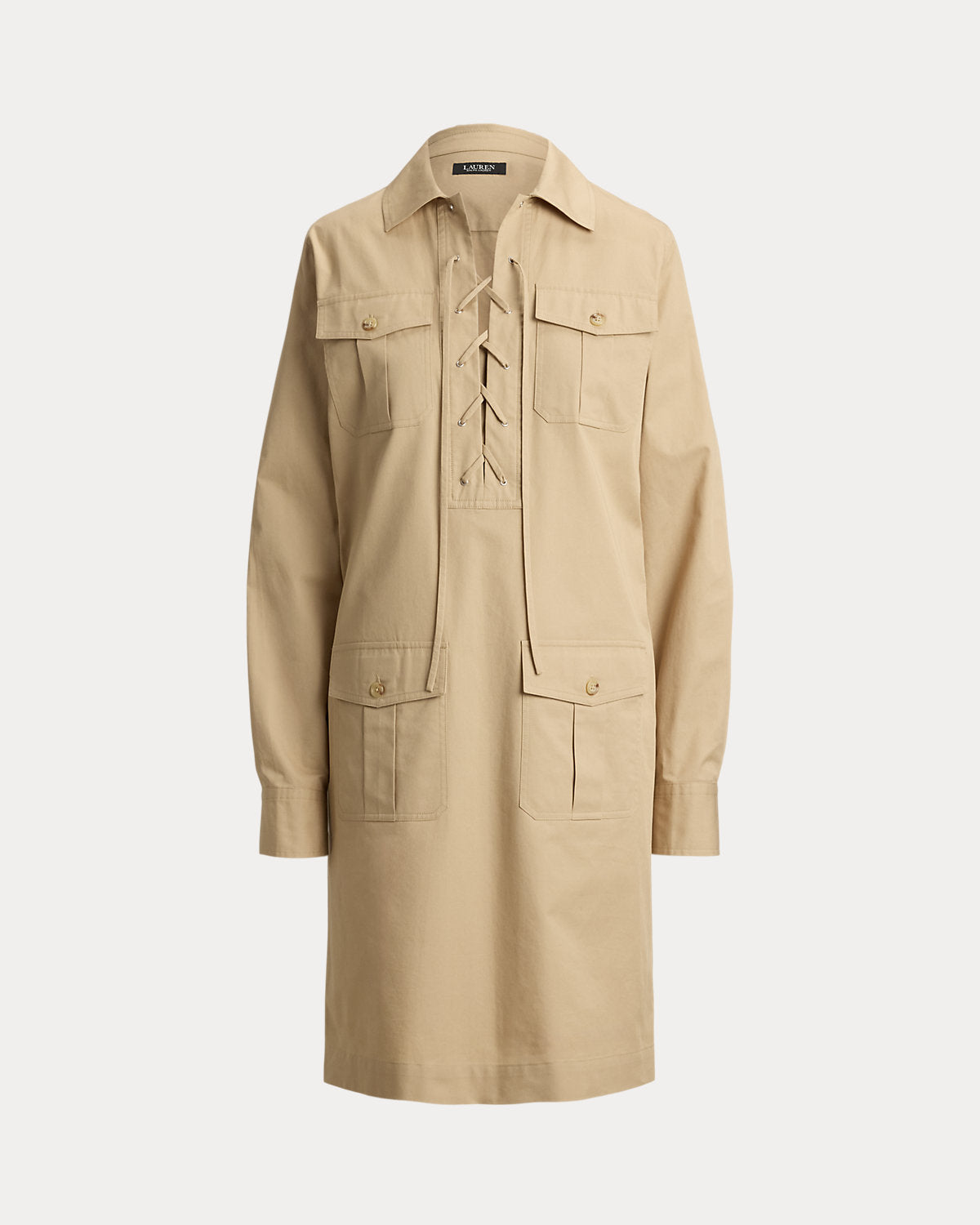 Lace-Up Cotton Twill Shirtdress