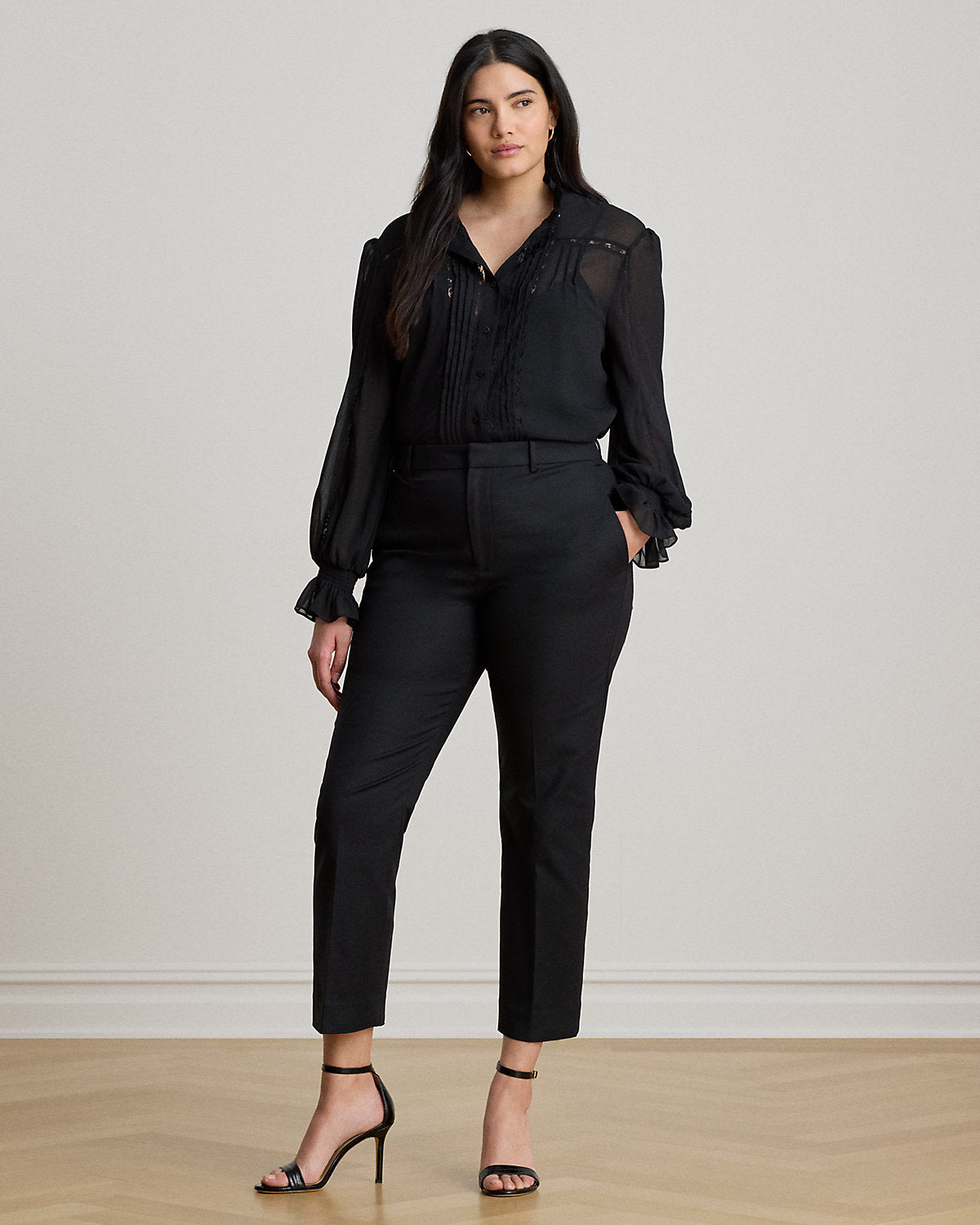 Lace-Trim Crinkle Georgette Blouse