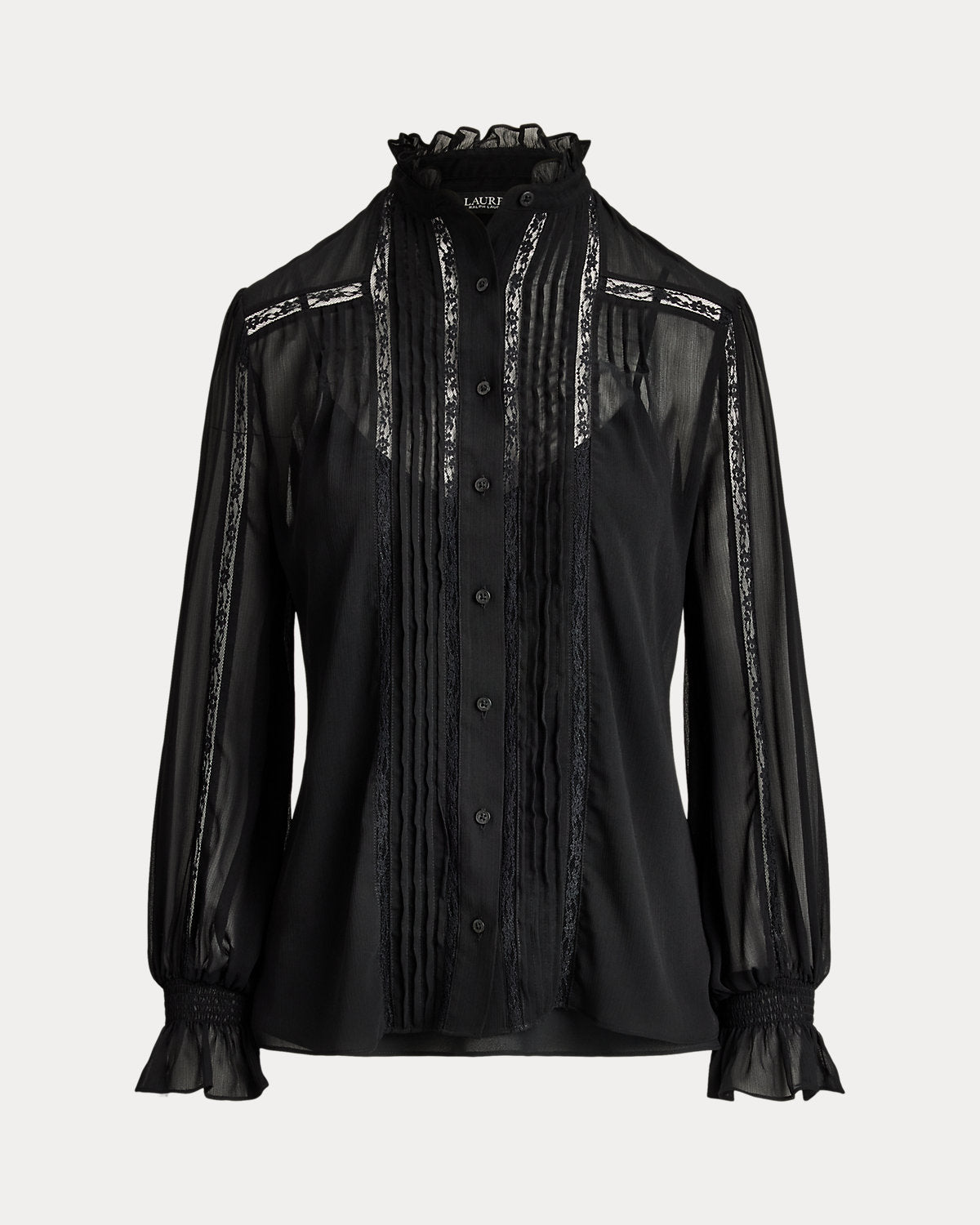 Lace-Trim Crinkle Georgette Blouse