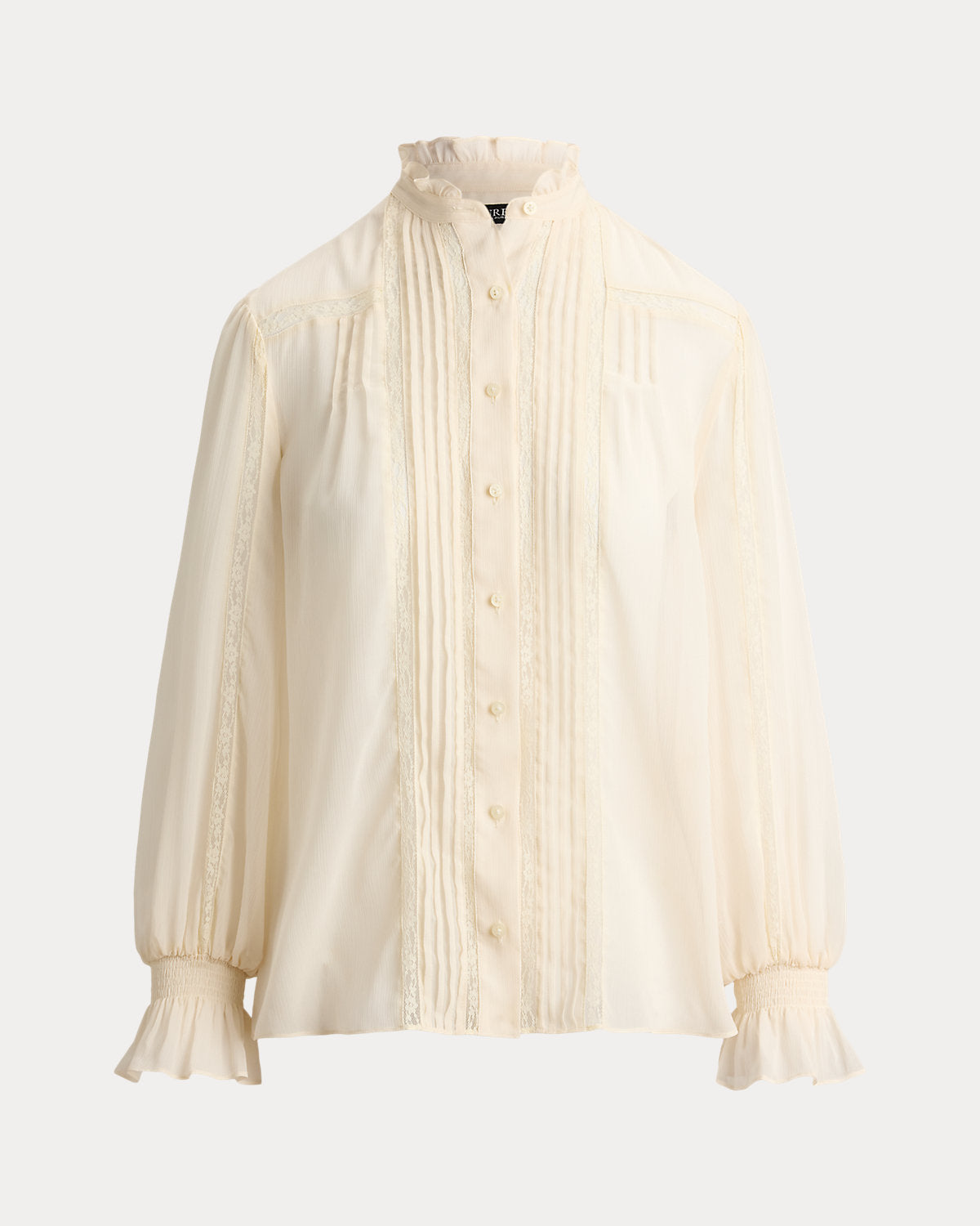 Lace-Trim Crinkle Georgette Blouse