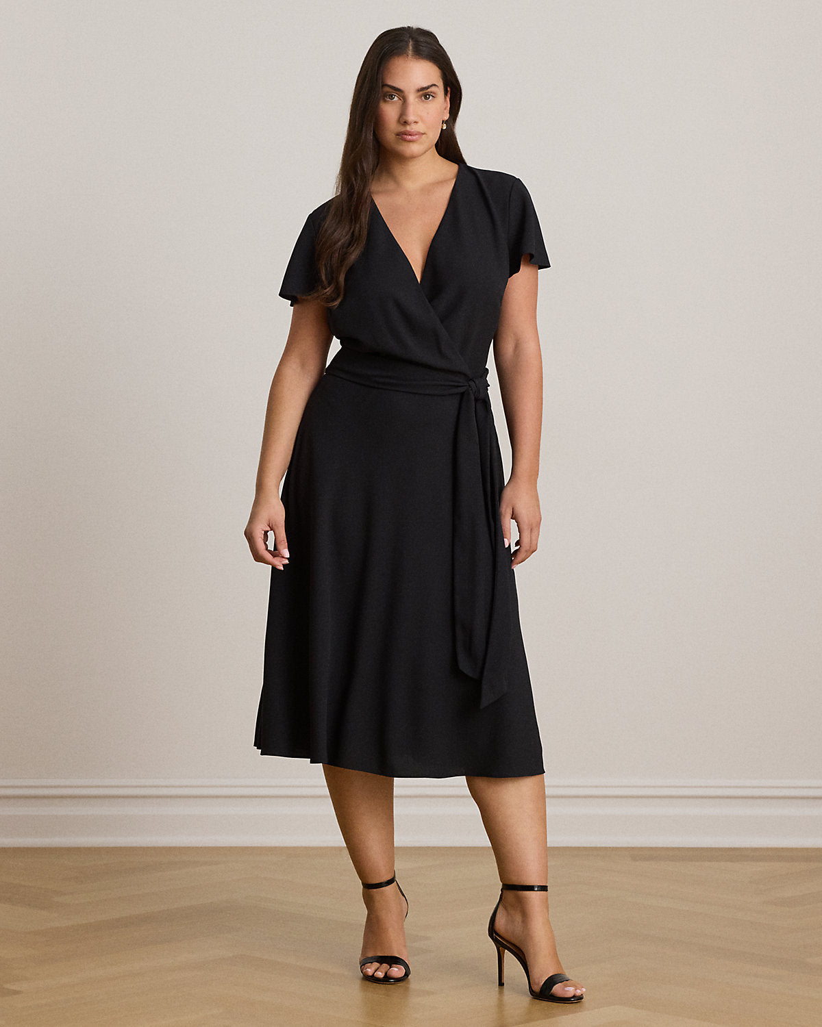 Belted Georgette Surplice Dress