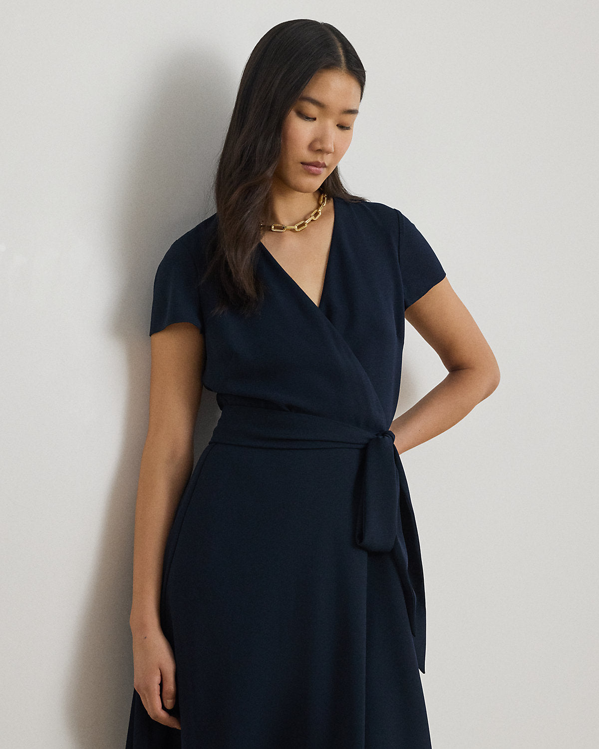 Belted Georgette Surplice Dress