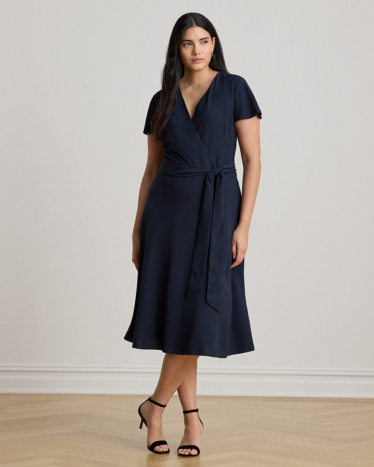 Belted Georgette Surplice Dress