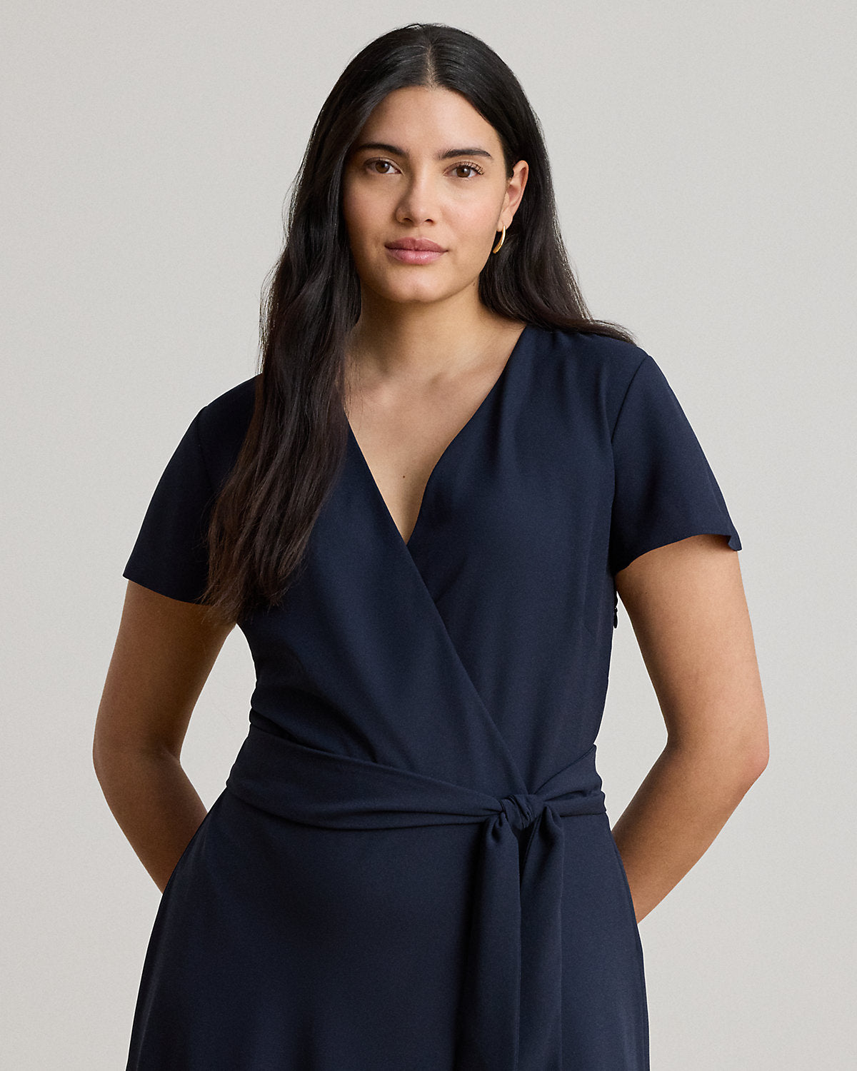 Belted Georgette Surplice Dress