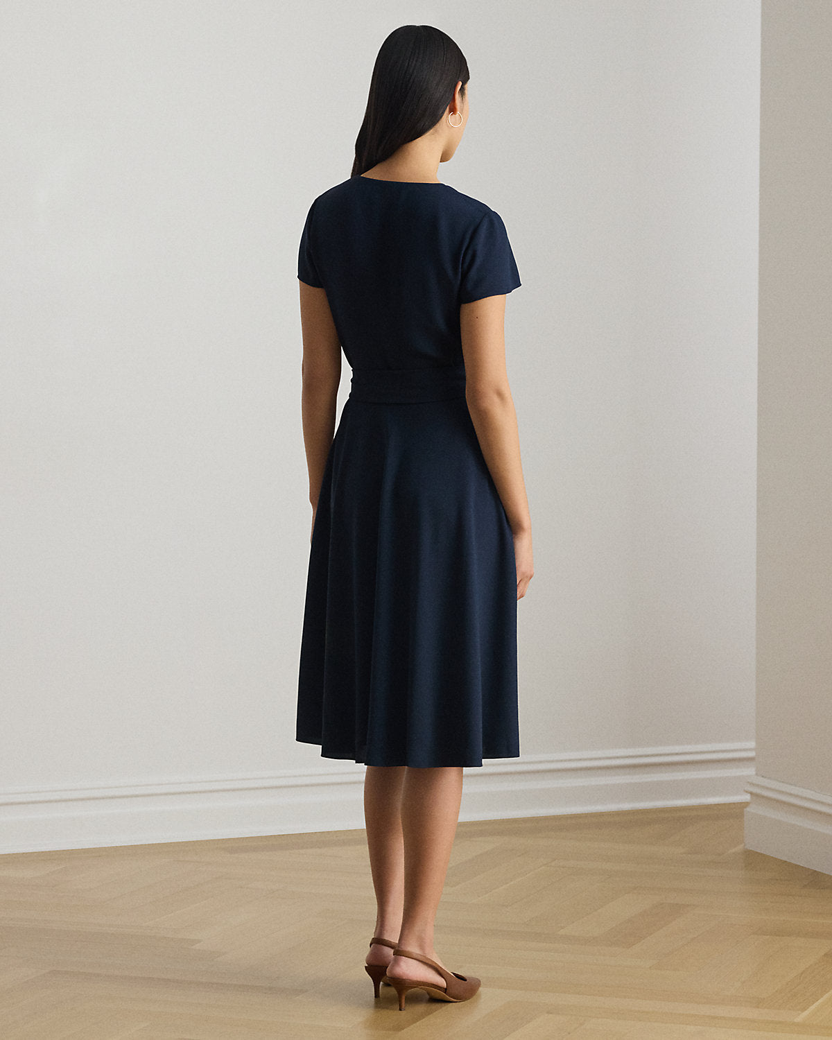 Belted Georgette Surplice Dress