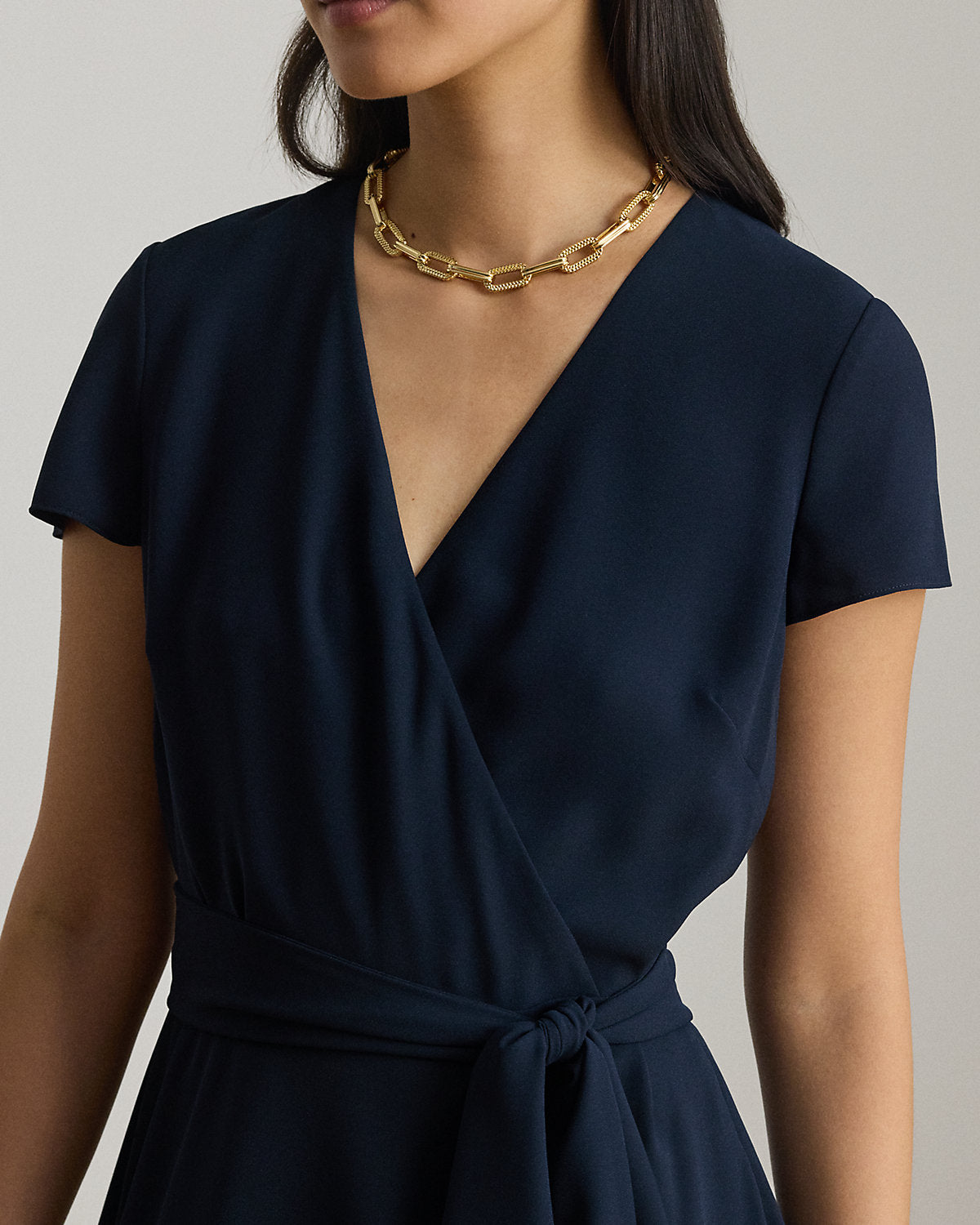 Belted Georgette Surplice Dress