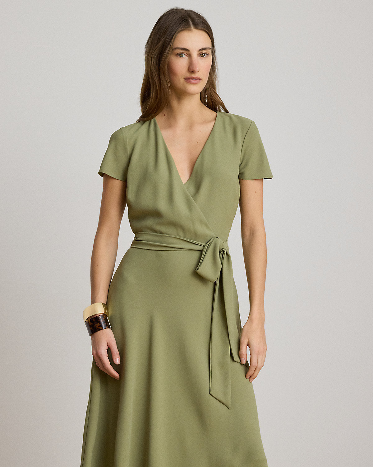 Belted Georgette Surplice Dress