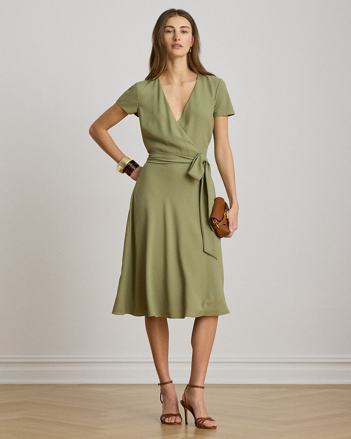 Belted Georgette Surplice Dress