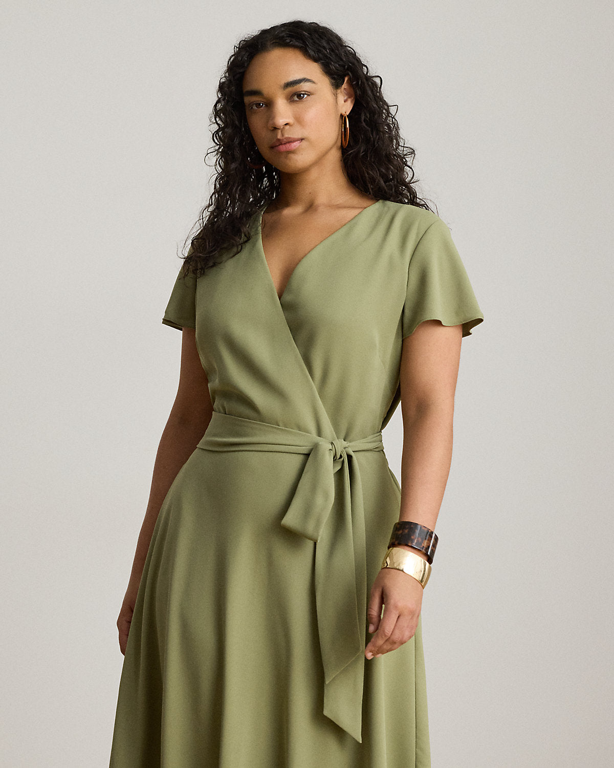 Belted Georgette Surplice Dress