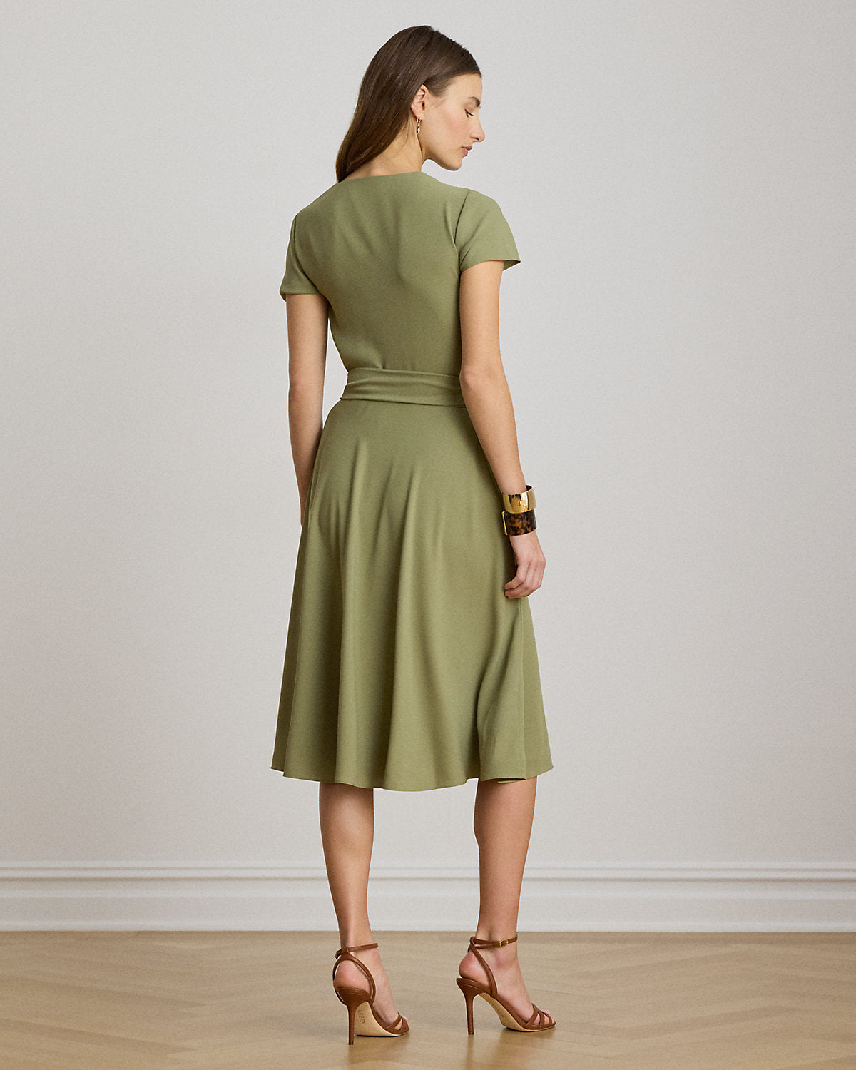 Belted Georgette Surplice Dress