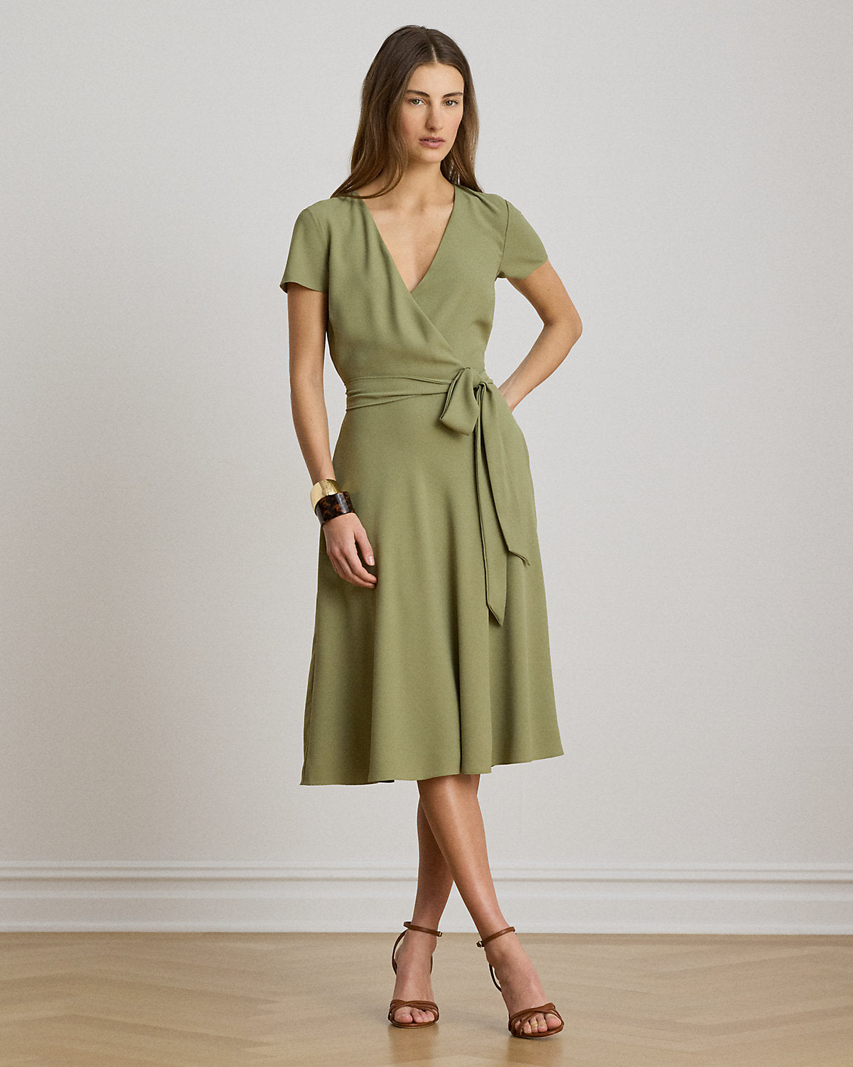 Belted Georgette Surplice Dress