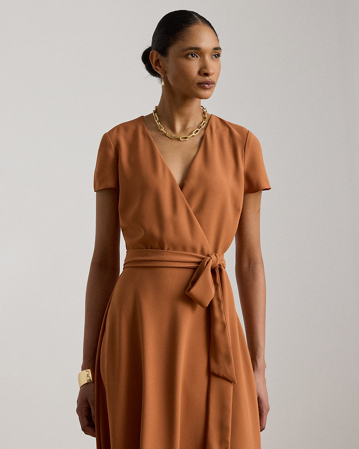 Belted Georgette Surplice Dress
